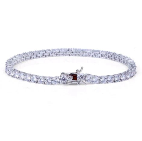 Luxury 4MM White Gold Iced Out CZ Tennis Bracelet – Round Cut Hip Hop Bracelet for Men & Women
