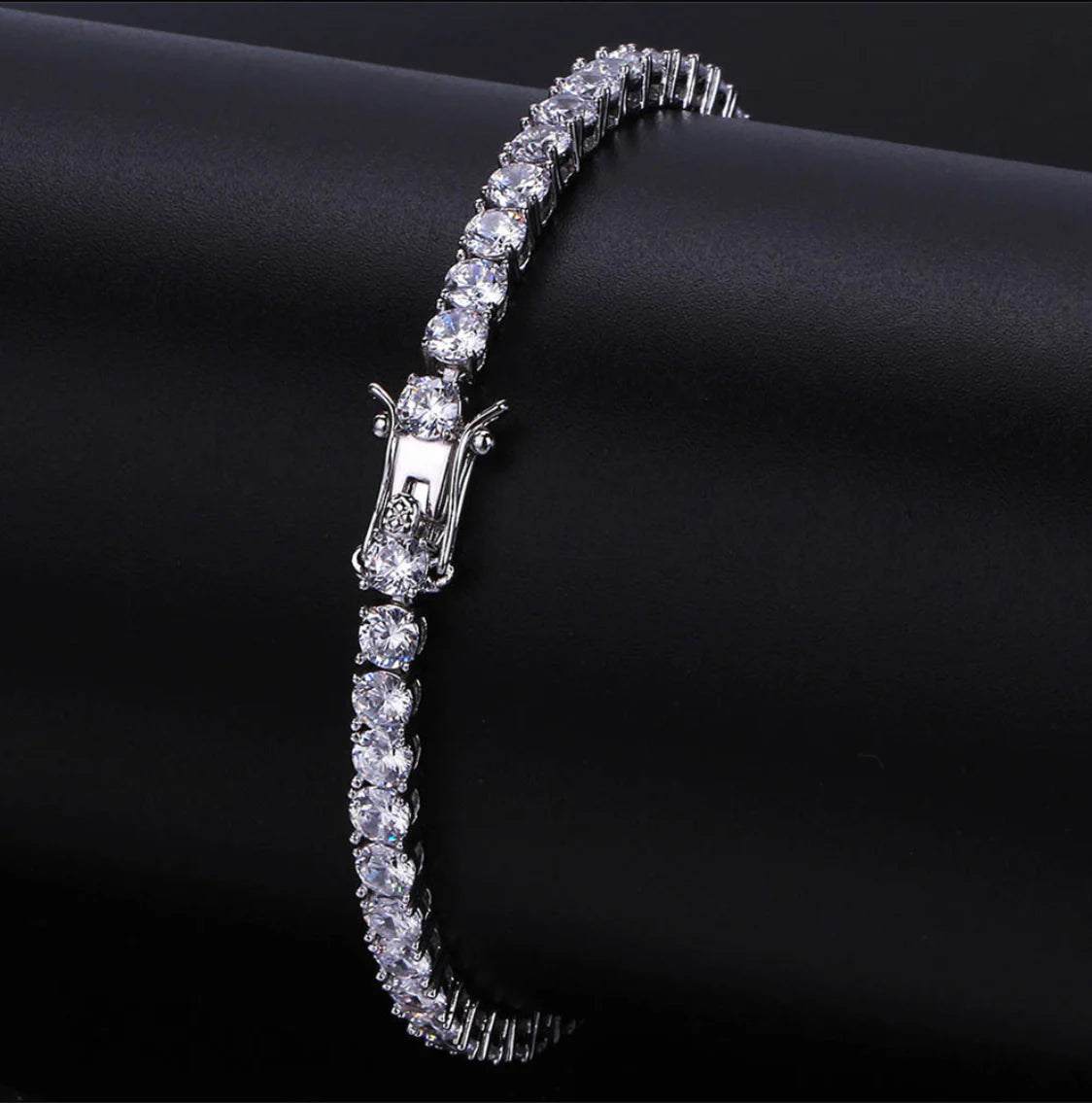 3MM White Gold CZ Tennis Bracelet – Luxury Iced Out Cubic Zirconia Bracelet for Men & Women