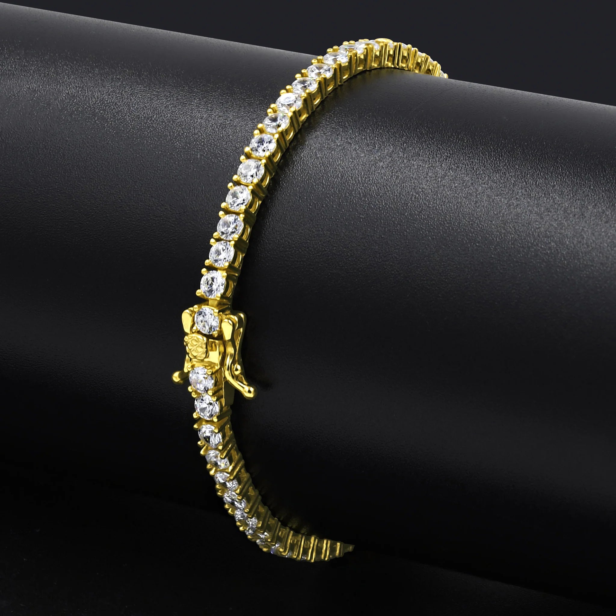 Gold 4MM CZ Tennis Bracelet – One Row Iced Out Luxury Bracelet for Men & Women