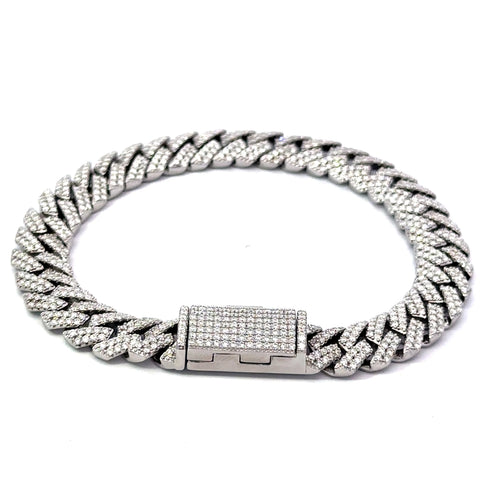 Tenric 10mm Iced Out Moissanite Miami Cuban Link Bracelet 925 Sterling Silver VVS