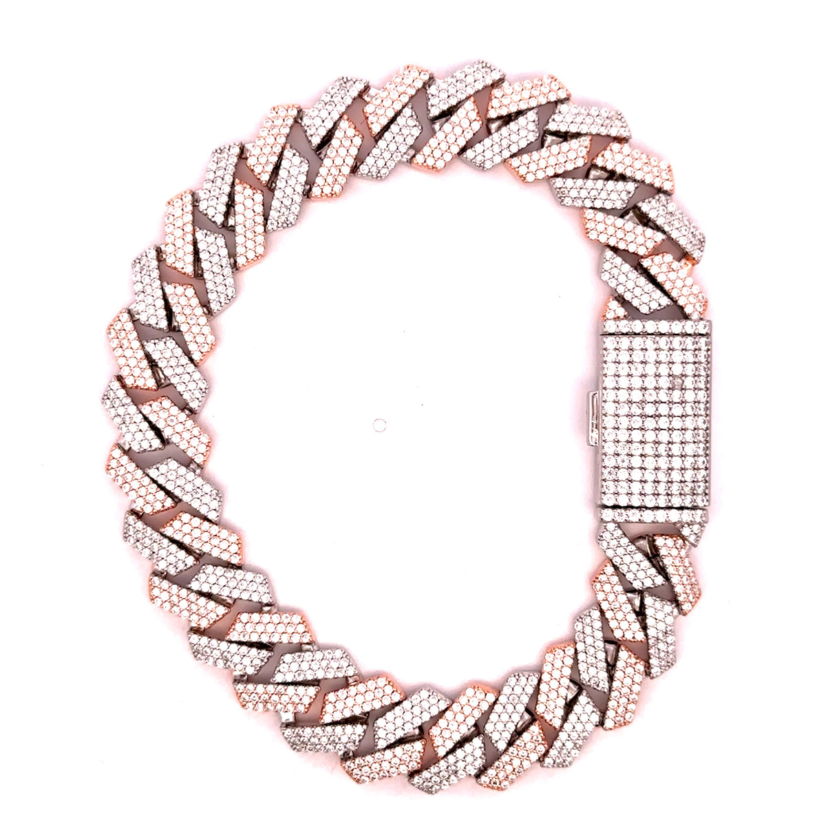 12mm Two-Tone Moissanite Cuban Link Bracelet 925 Sterling Silver Iced Out