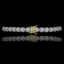 Seer 6mm Moissanite Halo Tennis Bracelet VVS Two-Tone Yellow Gold Plated 925 Silver