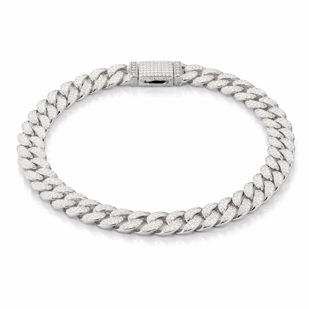 Wizard 8mm Baguette Moissanite Miami Cuban Link Bracelet 925 Sterling Silver VVS