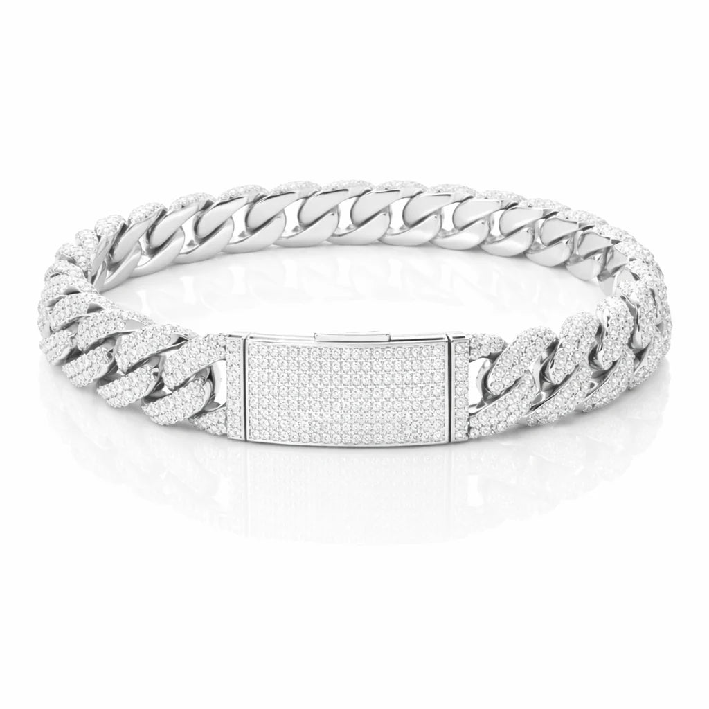 Moneyed 14mm Half Iced Out Moissanite Miami Cuban Link Bracelet 925 Silver VVS