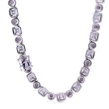 Asvara 7mm Alternating Emerald & Round Moissanite Tennis Necklace - 925 Silver Rhodium Chain