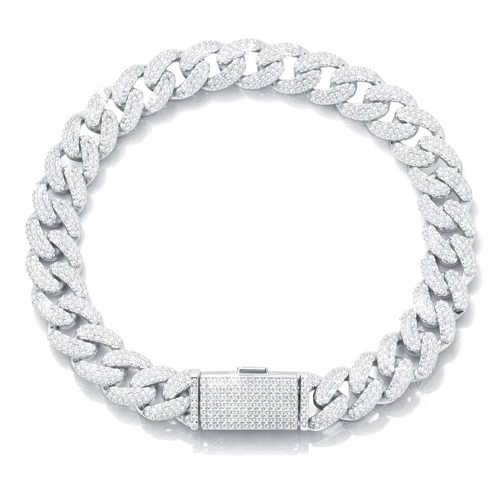 Mavin 10mm Baguette Moissanite Miami Cuban Link Bracelet 925 Sterling Silver VVS