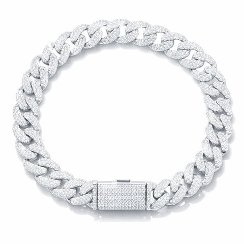 Mavin 10mm Baguette Moissanite Miami Cuban Link Bracelet 925 Sterling Silver VVS