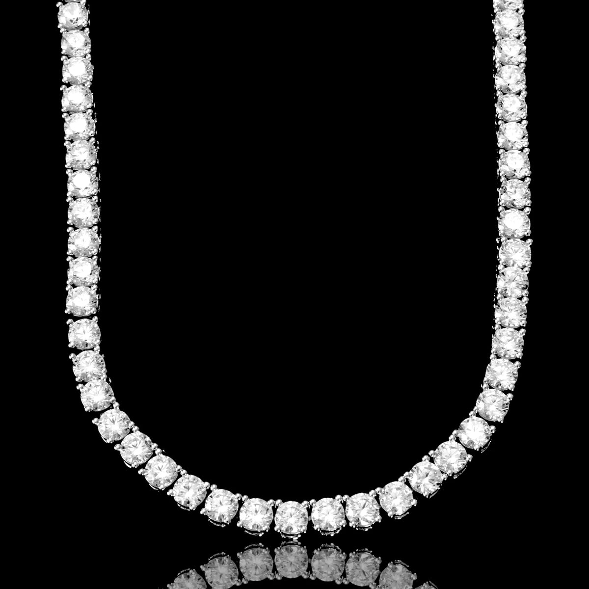 4mm White Gold Plated Tennis Necklace – 925 Sterling Silver Round Cut Iced Choker Chain