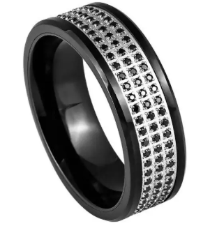 Men's Black IP Plated 3 Rows Black CZ Eternity 8mm Tungsten Ring