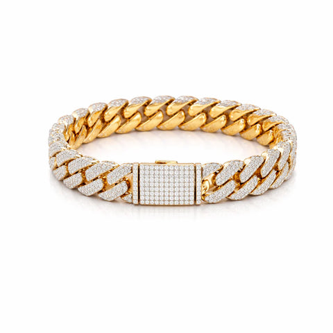 Palatial 12mm Moissanite Miami Cuban Link Bracelet Gold Plated Silver – Iced Out VVS Lab Diamond Luxury Wristwear