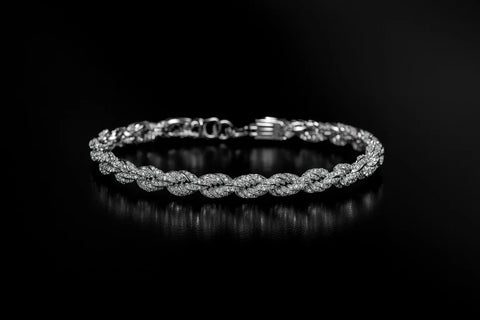 Dusk 6.19 CTW Iced Out Moissanite Rope Chain Bracelet 7mm Rhodium Plated VVS