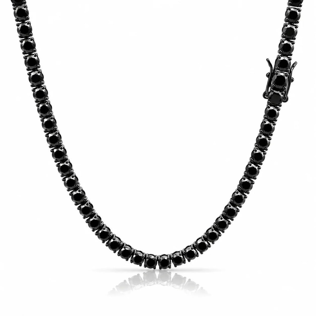 Black Moissanite Tennis Chain Necklace 4MM – 925 Sterling Silver Iced Out Chain for Men & Women