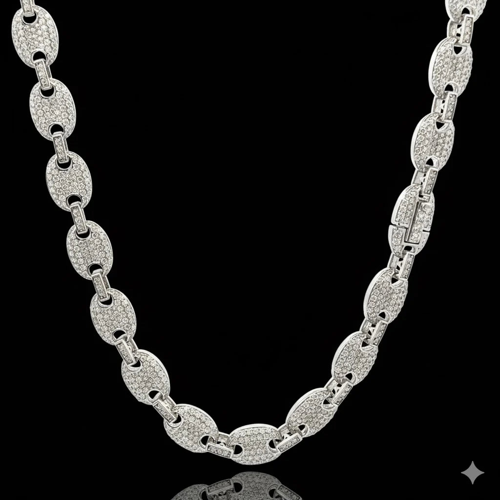 Sublime 8mm Mariner Coffee Bean Link Moissanite Necklace - 925 Sterling Silver Rhodium Chain