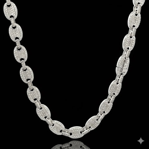 Sublime 8mm Mariner Coffee Bean Link Moissanite Necklace - 925 Sterling Silver Rhodium Chain