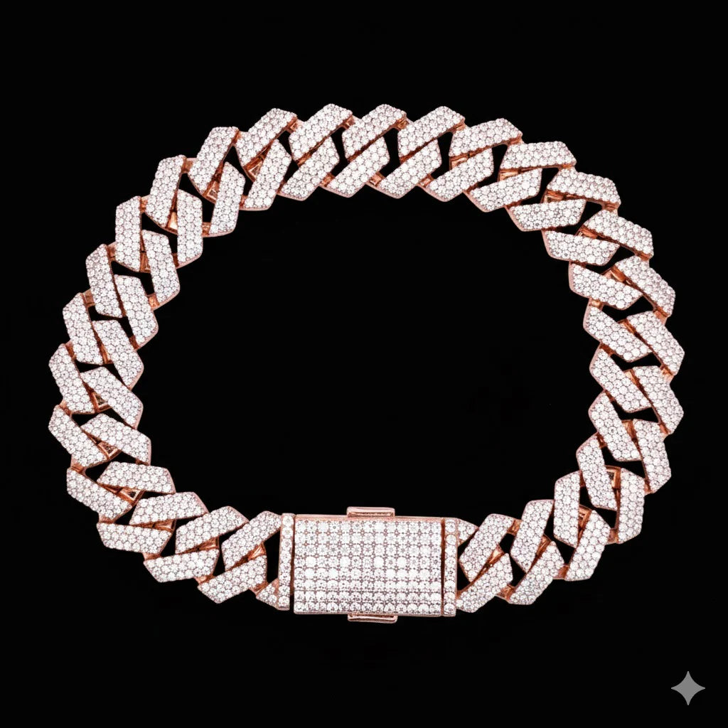 12mm Rose Gold Moissanite Cuban Link Bracelet 925 Sterling Silver Iced Out