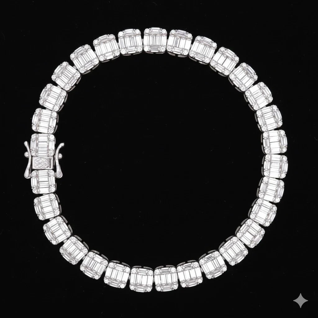 7mm Moissanite Baguette Tennis Bracelet Iced Out 925 Sterling Silver White Gold