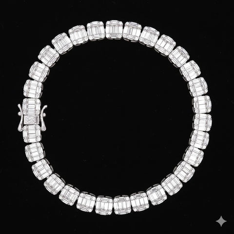7mm Moissanite Baguette Tennis Bracelet Iced Out 925 Sterling Silver White Gold