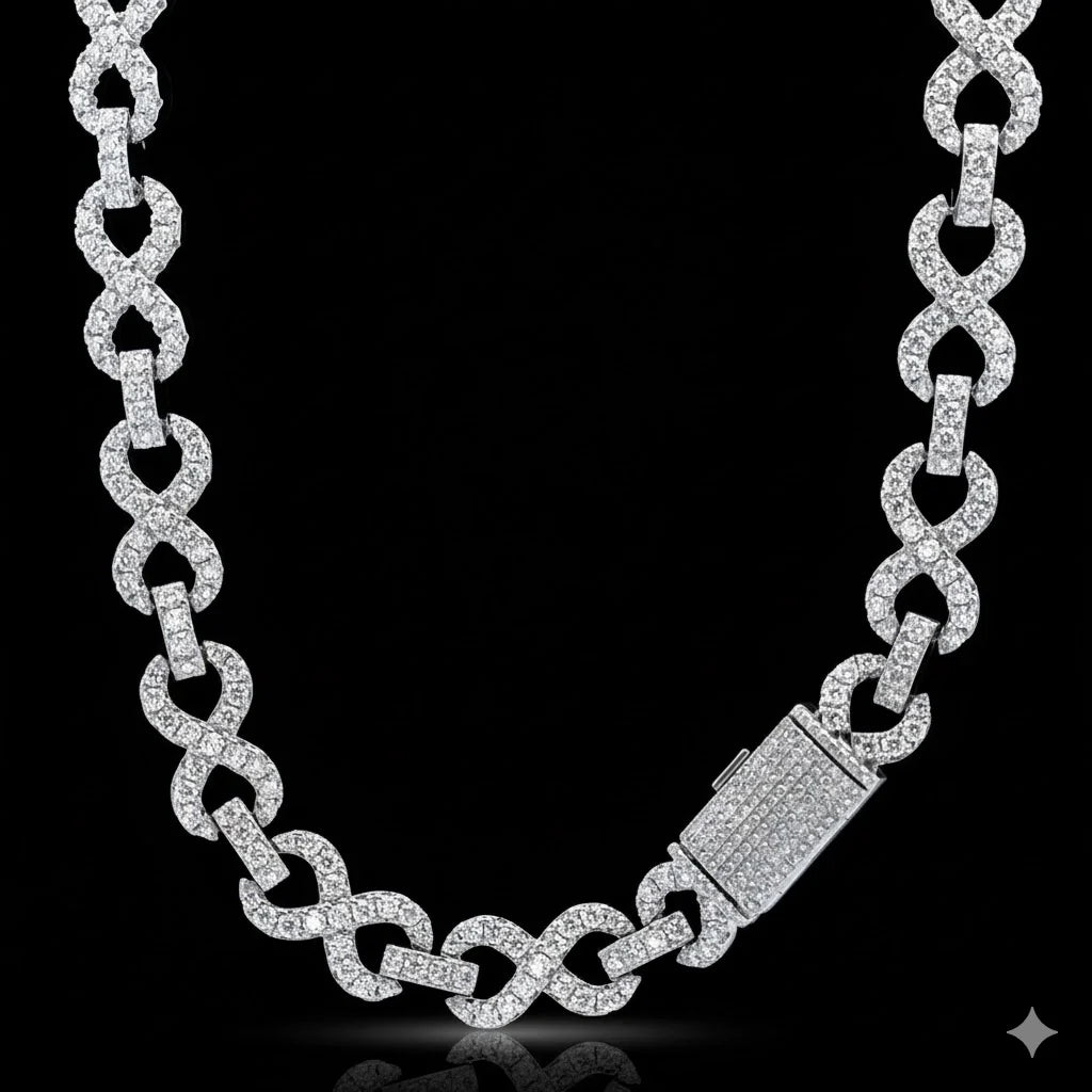Jareth 12mm Infinity Link Moissanite Tennis Necklace - 925 Sterling Silver Rhodium Chain