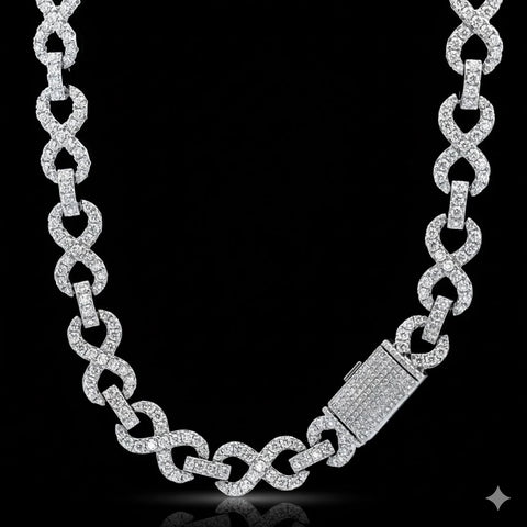 Jareth 12mm Infinity Link Moissanite Tennis Necklace - 925 Sterling Silver Rhodium Chain