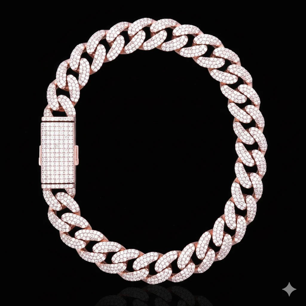 10mm Moissanite Miami Cuban Link Bracelet Iced Out 925 Sterling Silver Rose Gold