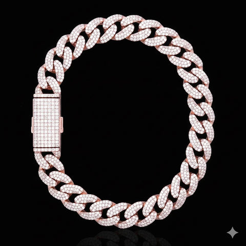 10mm Moissanite Miami Cuban Link Bracelet Iced Out 925 Sterling Silver Rose Gold