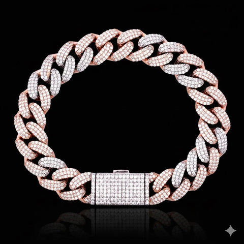 Synergy 12mm Two-Tone Moissanite Miami Cuban Link Bracelet – Rose Gold & White Rhodium Over 925 Silver Iced Out Alternating Hip Hop Wristwear