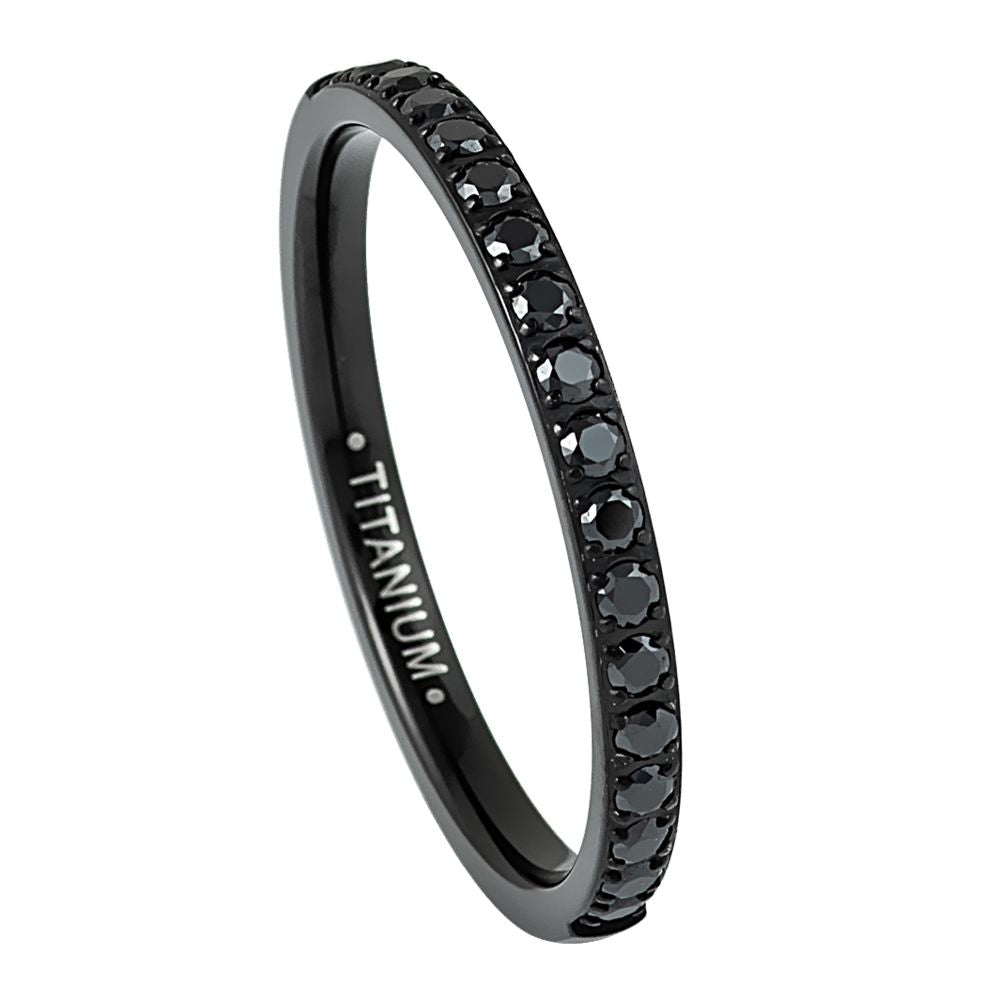 Black IP Plated Half Eternity Black CZ 2mm Titanium Ring