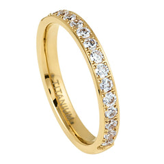 Yellow IP Plated Half Eternity White CZ 3mm Titanium Ring