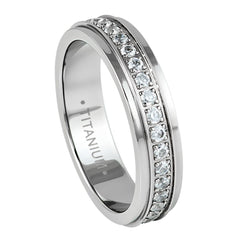 Silver Full Eternity White CZ 5mm Titanium Ring