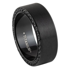 Black IP Plated Full Side Stones Black CZ 8mm Titanium Ring