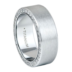 Silver Full Side Stones White CZ 8mm Titanium Ring