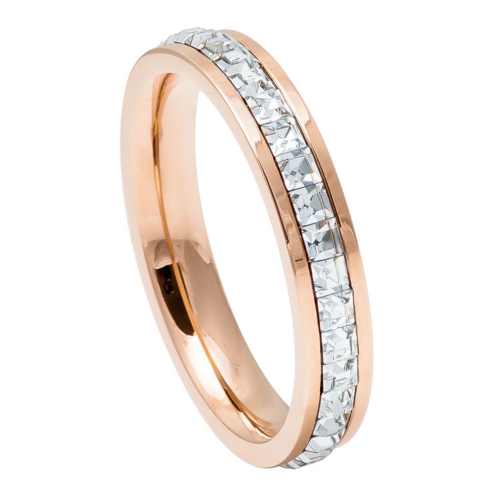 Rose Gold IP Plated Princess Cut Eternity CZ 4mm Titanium Ring