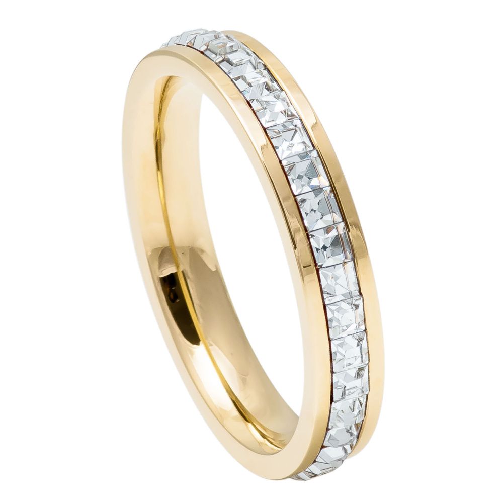 Yellow Gold IP Plated Princess Cut Eternity CZ 4mm Titanium Ring