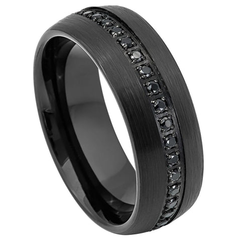 Men's Domed Black IP Plated Black CZ Eternity 8mm Tungsten Ring