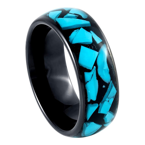 Men's Black IP Plated Turquoise Fragments Inlay 8mm Tungsten Ring