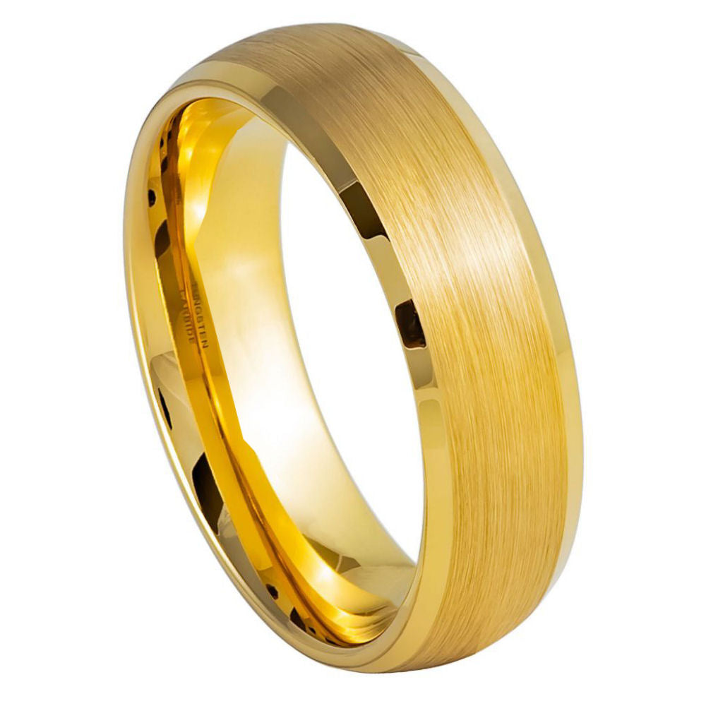 Men's Domed Yellow IP Brushed Center Low Beveled Edge 6mm Tungsten Ring