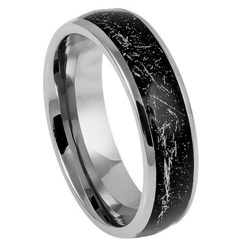 Men's Domed Tungsten Ring With Metallic Shavings Inlay 6mm Tungsten Ring
