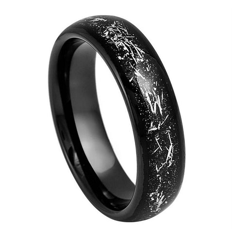 Men's Black IP Plated With Imitation Black Meteorite Inlay 6mm Tungsten Ring