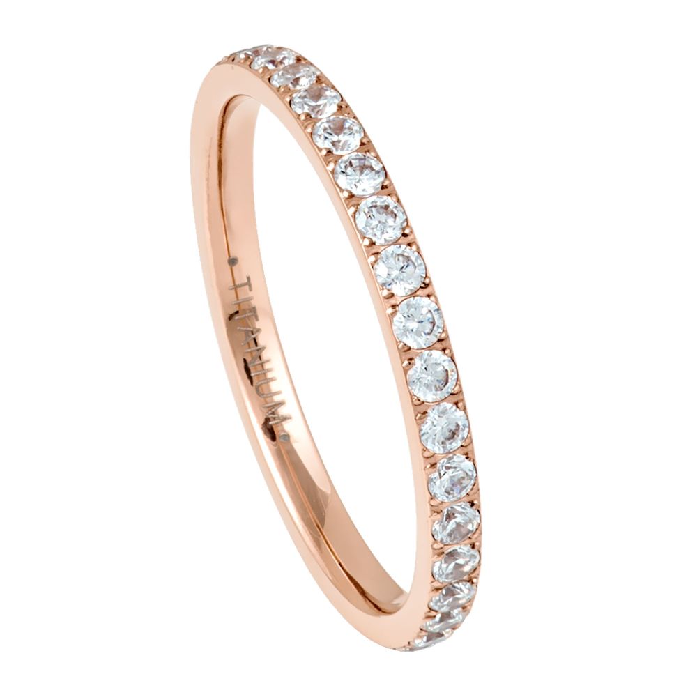 Rose Gold Full Eternity White CZ 2mm Titanium Ring