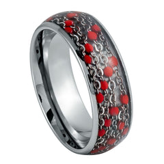 Men's Dome Cable Chain & Red Beads Inlay 8mm Tungsten Ring