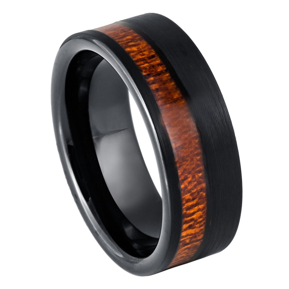 Men's Black IP Plated & Koa Wood Inaly 8mm Tungsten Ring