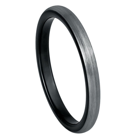 Men's Black & Gun Metal IP Plated Domed Brushed 2, 4 & 6mm Tungsten Ring