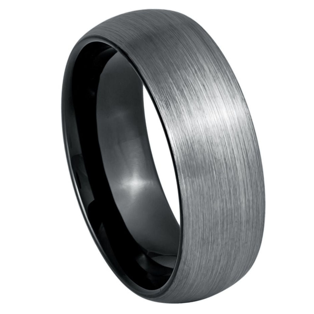 Men's Black & Gun IP Plated Domed Brushed 8mm Tungsten Ring