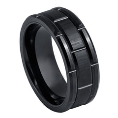 Men's Black IP Plated Brick Pattern Design 8mm Tungsten Ring