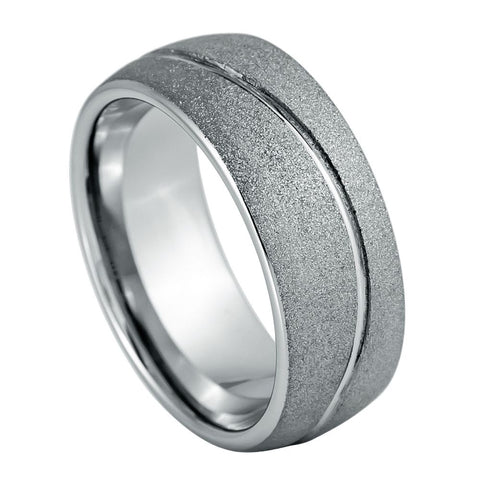 Men's Swirl Design Rough Stone Frosted Finish 8mm Tungsten Ring