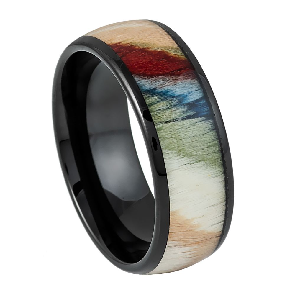 Men's IP Colorful Dyed Rosewood Inlay 8mm Tungsten Ring