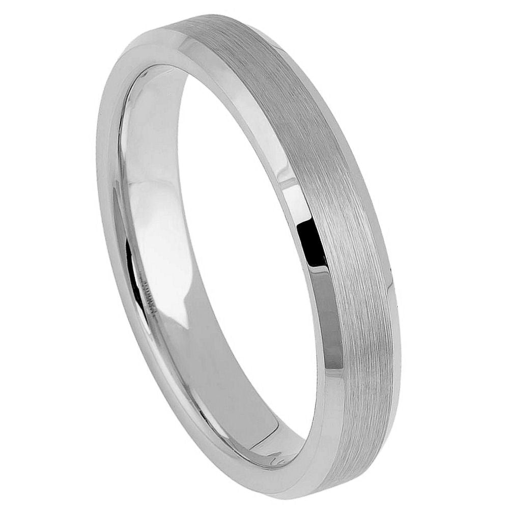 Men's Flat Brushed Center High Polish And Shiny Beveled Edge 4mm Tungsten Ring