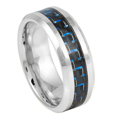 Men's Blue Carbon Fiber Inlay 8mm Tungsten Ring