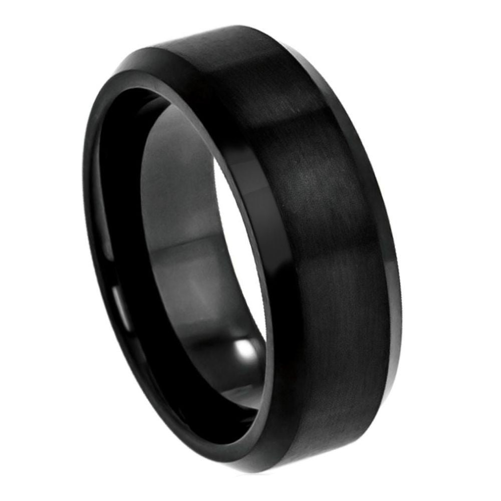 Men's Flat Brushed Center High Polished Beveled Edge 8mm Tungsten Ring