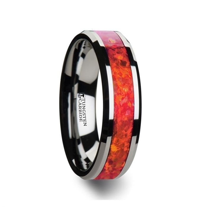 NEBULA | Red Opal Inlay Tungsten Ring